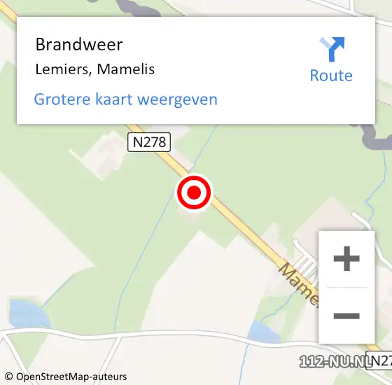 Locatie op kaart van de 112 melding: Brandweer Lemiers, Mamelis op 5 september 2014 13:42