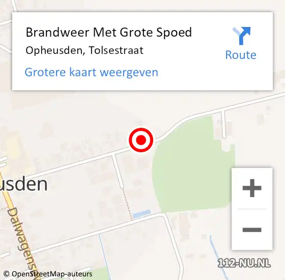 Locatie op kaart van de 112 melding: Brandweer Met Grote Spoed Naar Opheusden, Tolsestraat op 21 augustus 2023 22:32