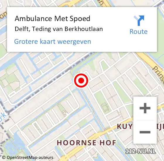 Locatie op kaart van de 112 melding: Ambulance Met Spoed Naar Delft, Teding van Berkhoutlaan op 21 augustus 2023 23:50