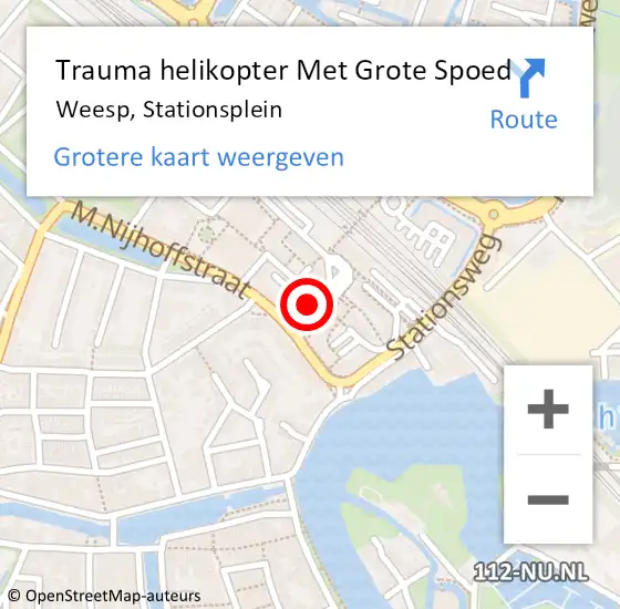 Locatie op kaart van de 112 melding: Trauma helikopter Met Grote Spoed Naar Weesp, Stationsplein op 21 augustus 2023 23:53