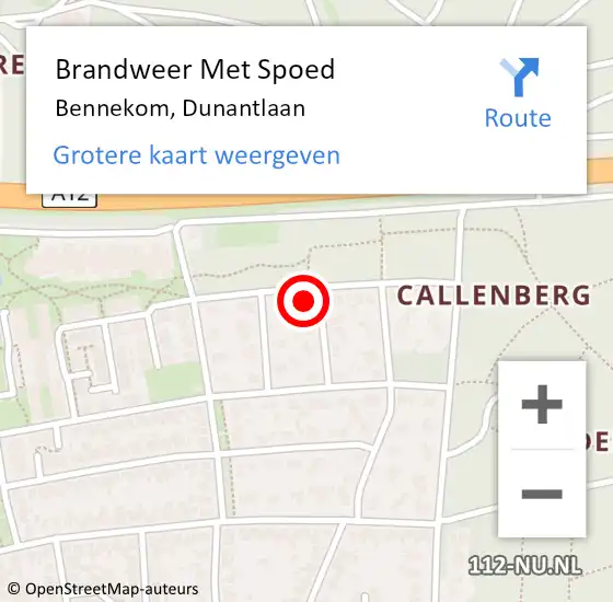 Locatie op kaart van de 112 melding: Brandweer Met Spoed Naar Bennekom, Dunantlaan op 22 augustus 2023 00:15