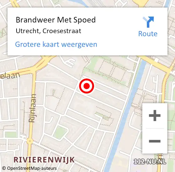 Locatie op kaart van de 112 melding: Brandweer Met Spoed Naar Utrecht, Croesestraat op 22 augustus 2023 00:17