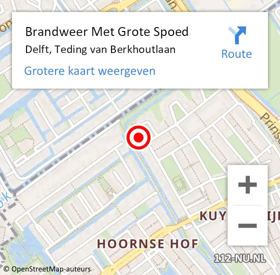 Locatie op kaart van de 112 melding: Brandweer Met Grote Spoed Naar Delft, Teding van Berkhoutlaan op 22 augustus 2023 00:22