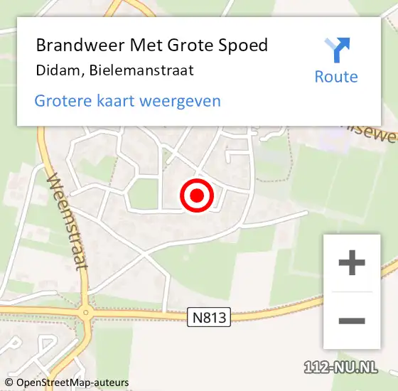 Locatie op kaart van de 112 melding: Brandweer Met Grote Spoed Naar Didam, Bielemanstraat op 22 augustus 2023 00:30