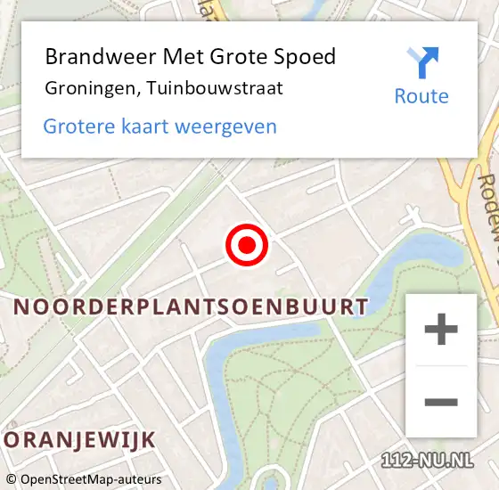 Locatie op kaart van de 112 melding: Brandweer Met Grote Spoed Naar Groningen, Tuinbouwstraat op 22 augustus 2023 01:10