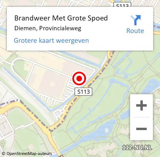 Locatie op kaart van de 112 melding: Brandweer Met Grote Spoed Naar Diemen, Provincialeweg op 22 augustus 2023 02:10