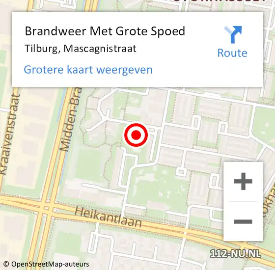 Locatie op kaart van de 112 melding: Brandweer Met Grote Spoed Naar Tilburg, Mascagnistraat op 22 augustus 2023 02:59