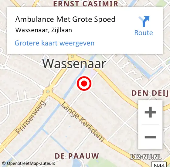 Locatie op kaart van de 112 melding: Ambulance Met Grote Spoed Naar Wassenaar, Zijllaan op 22 augustus 2023 03:41