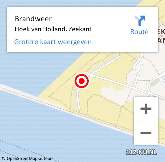 Locatie op kaart van de 112 melding: Brandweer Hoek van Holland, Zeekant op 22 augustus 2023 04:19