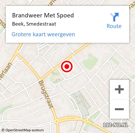 Locatie op kaart van de 112 melding: Brandweer Met Spoed Naar Beek, Smedestraat op 22 augustus 2023 05:37