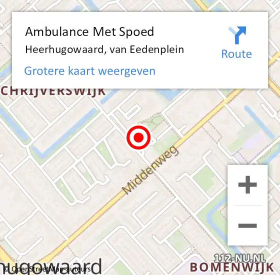 Locatie op kaart van de 112 melding: Ambulance Met Spoed Naar Heerhugowaard, van Eedenplein op 22 augustus 2023 06:24