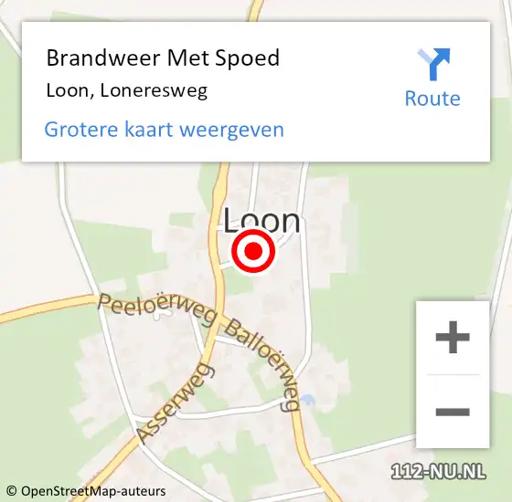 Locatie op kaart van de 112 melding: Brandweer Met Spoed Naar Loon, Loneresweg op 22 augustus 2023 06:24