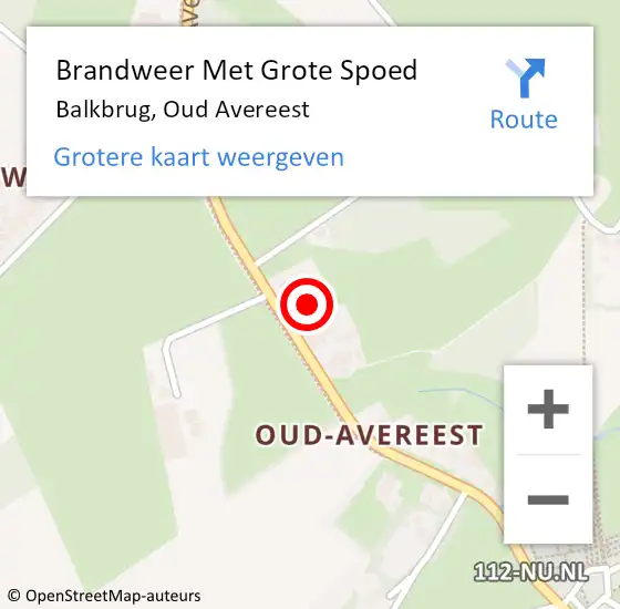 Locatie op kaart van de 112 melding: Brandweer Met Grote Spoed Naar Balkbrug, Oud Avereest op 22 augustus 2023 07:13