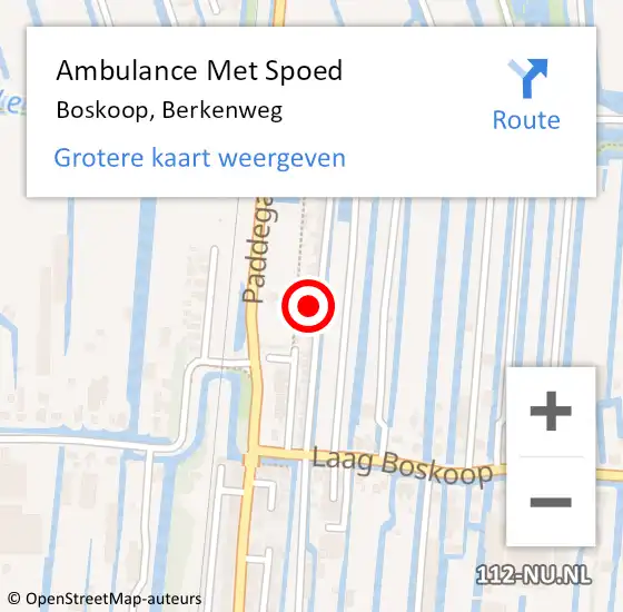 Locatie op kaart van de 112 melding: Ambulance Met Spoed Naar Boskoop, Berkenweg op 22 augustus 2023 07:14