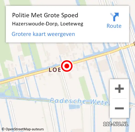 Locatie op kaart van de 112 melding: Politie Met Grote Spoed Naar Hazerswoude-Dorp, Loeteweg op 22 augustus 2023 07:43