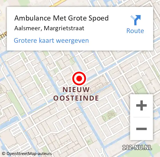 Locatie op kaart van de 112 melding: Ambulance Met Grote Spoed Naar Aalsmeer, Margrietstraat op 22 augustus 2023 07:44