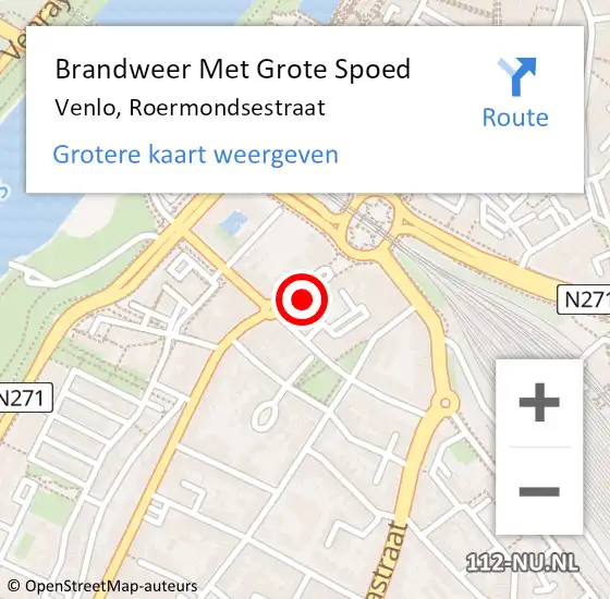 Locatie op kaart van de 112 melding: Brandweer Met Grote Spoed Naar Venlo, Roermondsestraat op 22 augustus 2023 08:33