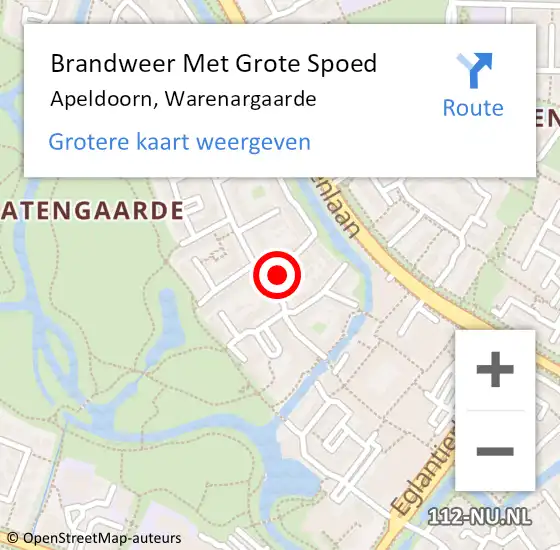 Locatie op kaart van de 112 melding: Brandweer Met Grote Spoed Naar Apeldoorn, Warenargaarde op 22 augustus 2023 08:34