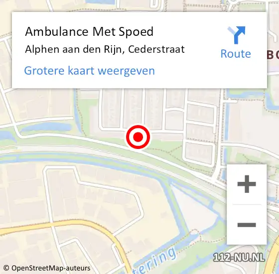 Locatie op kaart van de 112 melding: Ambulance Met Spoed Naar Alphen aan den Rijn, Cederstraat op 22 augustus 2023 08:38