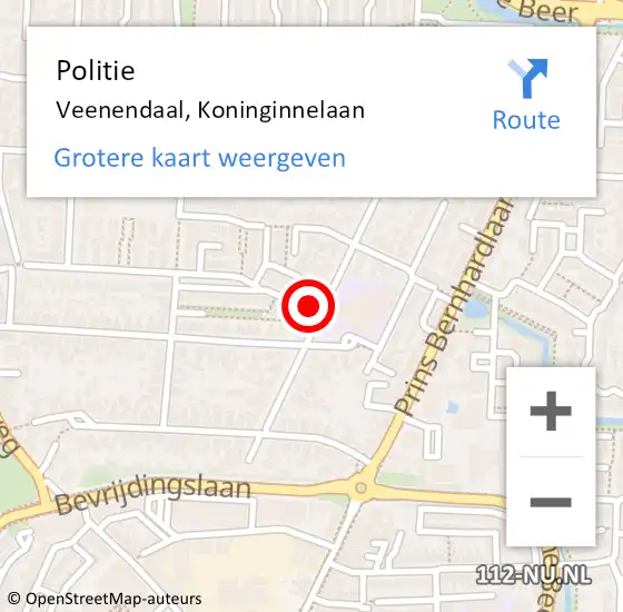 Locatie op kaart van de 112 melding: Politie Veenendaal, Koninginnelaan op 22 augustus 2023 09:00