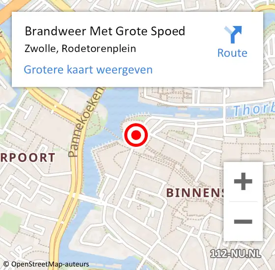 Locatie op kaart van de 112 melding: Brandweer Met Grote Spoed Naar Zwolle, Rodetorenplein op 5 september 2014 14:10