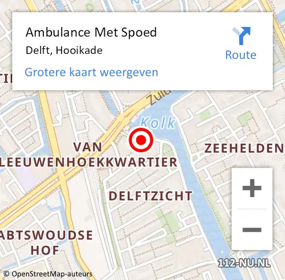 Locatie op kaart van de 112 melding: Ambulance Met Spoed Naar Delft, Hooikade op 22 augustus 2023 09:42