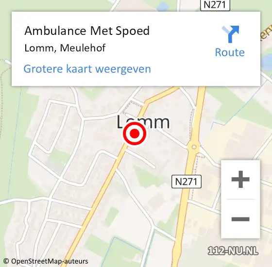 Locatie op kaart van de 112 melding: Ambulance Met Spoed Naar Lomm, Meulehof op 5 september 2014 14:13