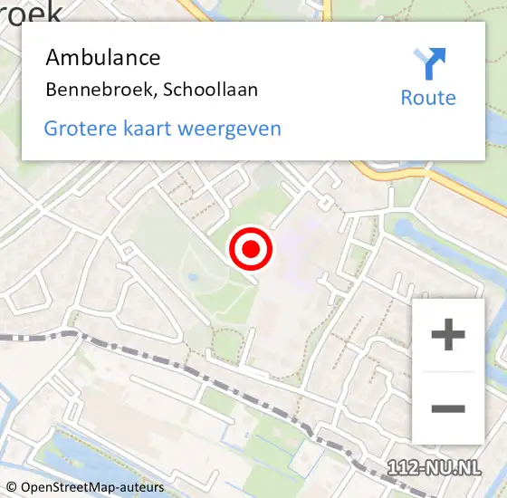 Locatie op kaart van de 112 melding: Ambulance Bennebroek, Schoollaan op 22 augustus 2023 10:04