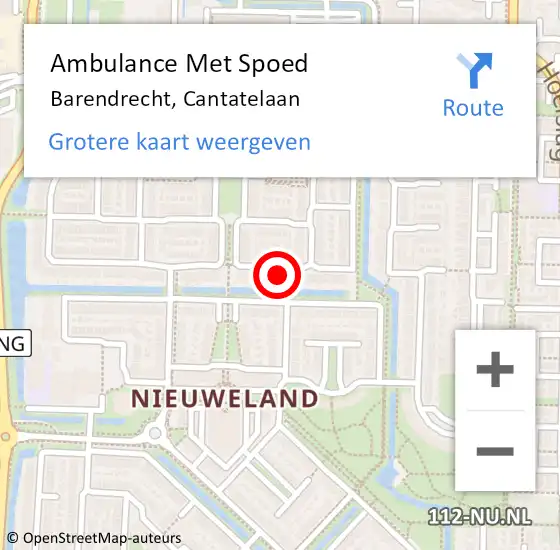 Locatie op kaart van de 112 melding: Ambulance Met Spoed Naar Barendrecht, Cantatelaan op 22 augustus 2023 10:07