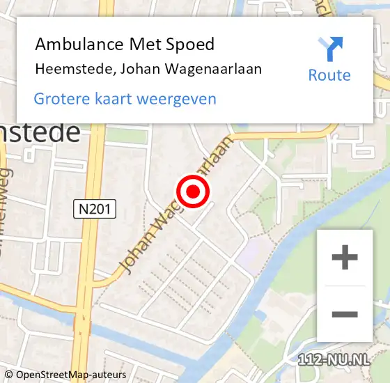 Locatie op kaart van de 112 melding: Ambulance Met Spoed Naar Heemstede, Johan Wagenaarlaan op 22 augustus 2023 10:26
