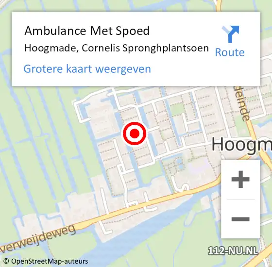 Locatie op kaart van de 112 melding: Ambulance Met Spoed Naar Hoogmade, Cornelis Spronghplantsoen op 22 augustus 2023 10:29