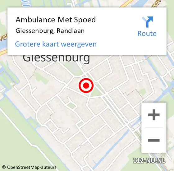 Locatie op kaart van de 112 melding: Ambulance Met Spoed Naar Giessenburg, Randlaan op 22 augustus 2023 10:33