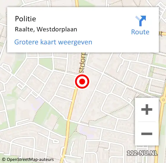 Locatie op kaart van de 112 melding: Politie Raalte, Westdorplaan op 22 augustus 2023 10:47