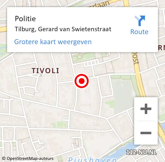 Locatie op kaart van de 112 melding: Politie Tilburg, Gerard van Swietenstraat op 22 augustus 2023 11:46