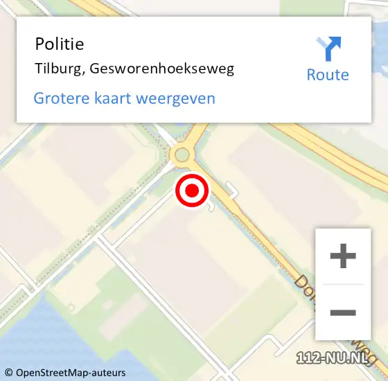 Locatie op kaart van de 112 melding: Politie Tilburg, Gesworenhoekseweg op 22 augustus 2023 12:02