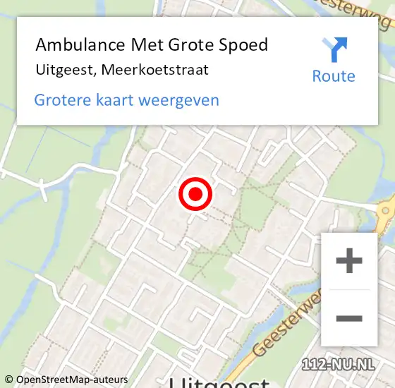 Locatie op kaart van de 112 melding: Ambulance Met Grote Spoed Naar Uitgeest, Meerkoetstraat op 22 augustus 2023 12:04