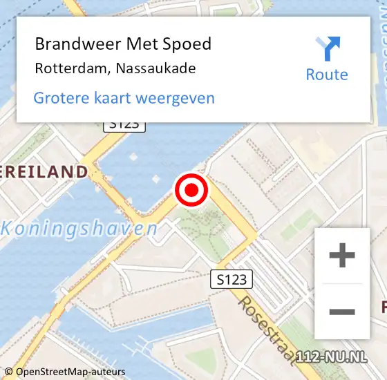 Locatie op kaart van de 112 melding: Brandweer Met Spoed Naar Rotterdam, Nassaukade op 22 augustus 2023 12:22