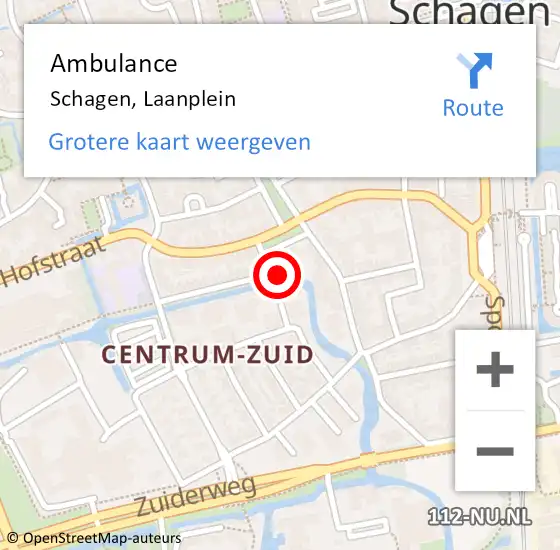 Locatie op kaart van de 112 melding: Ambulance Schagen, Laanplein op 22 augustus 2023 12:24