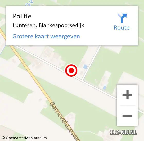 Locatie op kaart van de 112 melding: Politie Lunteren, Blankespoorsedijk op 22 augustus 2023 13:03