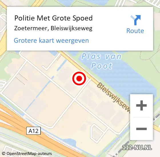 Locatie op kaart van de 112 melding: Politie Met Grote Spoed Naar Zoetermeer, Bleiswijkseweg op 22 augustus 2023 13:04