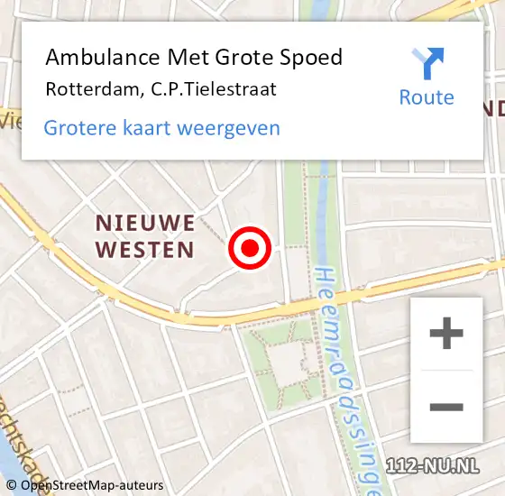 Locatie op kaart van de 112 melding: Ambulance Met Grote Spoed Naar Rotterdam, C.P.Tielestraat op 22 augustus 2023 13:12