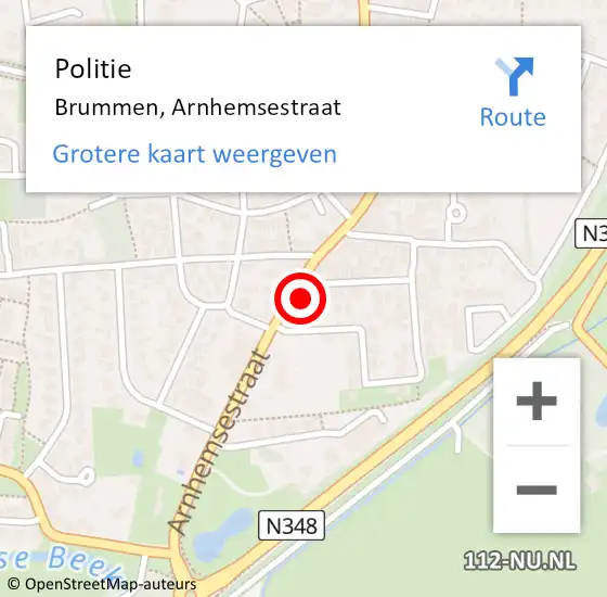 Locatie op kaart van de 112 melding: Politie Brummen, Arnhemsestraat op 22 augustus 2023 13:50