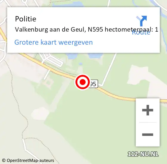 Locatie op kaart van de 112 melding: Politie Valkenburg aan de Geul, N595 hectometerpaal: 1 op 22 augustus 2023 14:29