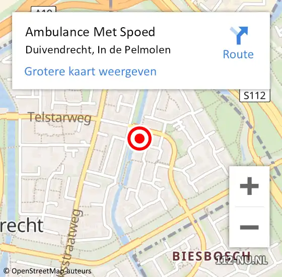 Locatie op kaart van de 112 melding: Ambulance Met Spoed Naar Duivendrecht, In de Pelmolen op 22 augustus 2023 14:38