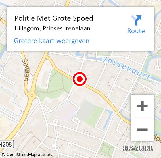 Locatie op kaart van de 112 melding: Politie Met Grote Spoed Naar Hillegom, Prinses Irenelaan op 22 augustus 2023 14:54
