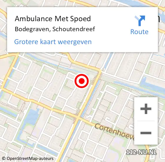 Locatie op kaart van de 112 melding: Ambulance Met Spoed Naar Bodegraven, Schoutendreef op 22 augustus 2023 15:03