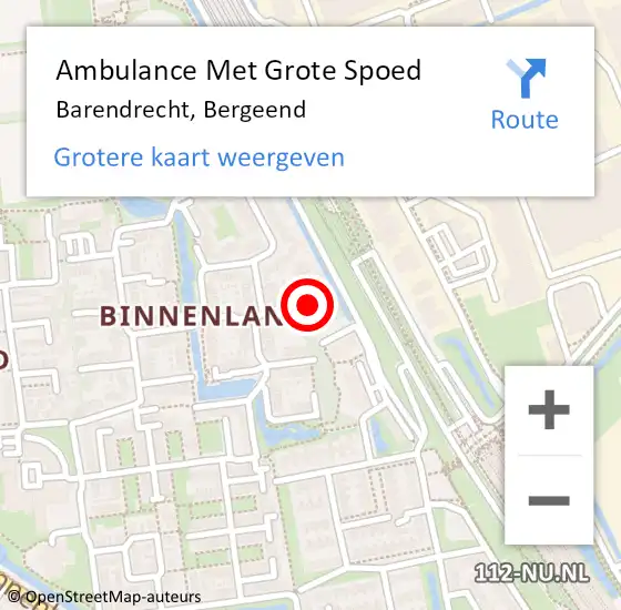 Locatie op kaart van de 112 melding: Ambulance Met Grote Spoed Naar Barendrecht, Bergeend op 22 augustus 2023 15:06
