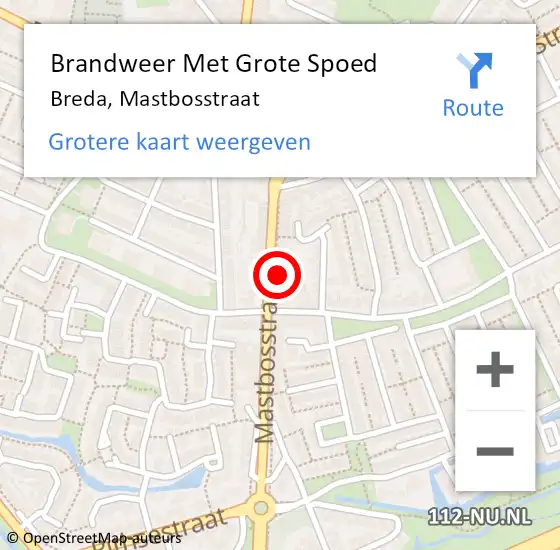 Locatie op kaart van de 112 melding: Brandweer Met Grote Spoed Naar Breda, Mastbosstraat op 22 augustus 2023 15:07