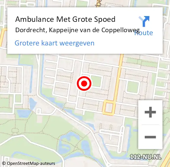 Locatie op kaart van de 112 melding: Ambulance Met Grote Spoed Naar Dordrecht, Kappeijne van de Coppelloweg op 22 augustus 2023 15:37