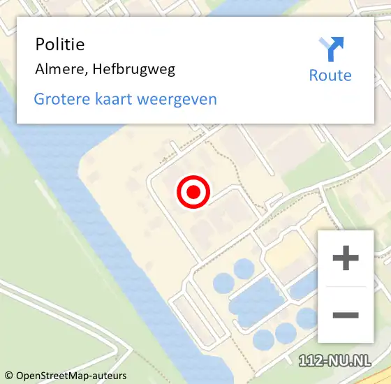 Locatie op kaart van de 112 melding: Politie Almere, Hefbrugweg op 22 augustus 2023 16:20